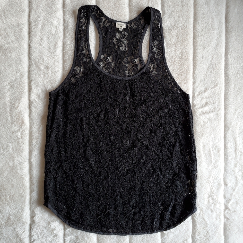 Wilfred EUC Black Lace Madeline Racerback Tank